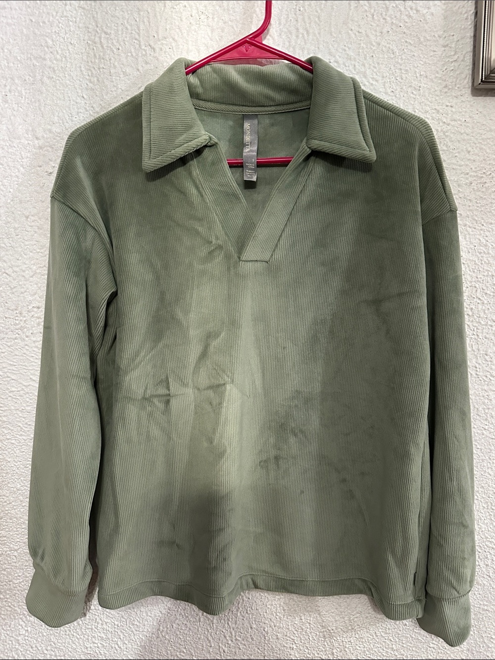 Women’s Olive Green Corduroy Long-Sleeve Polo Shirt
